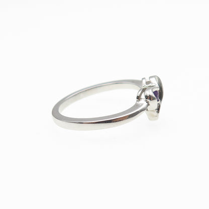 925 Sterling Silver Round-Cut Purple C Z Heart Ring Size 6.5
