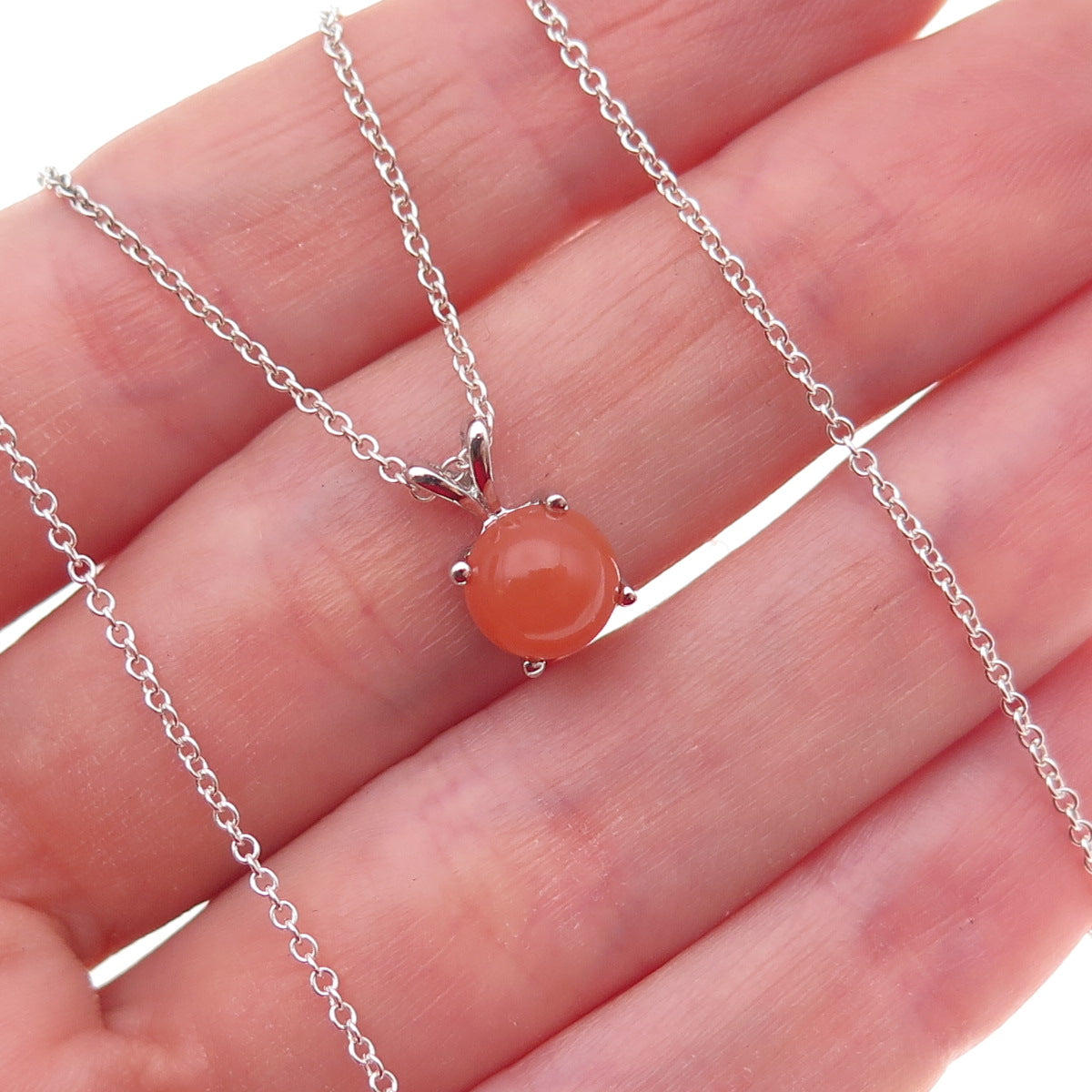 Chuck Clemency 925 Sterling Silver Real Carnelian Cable Chain Necklace 18"