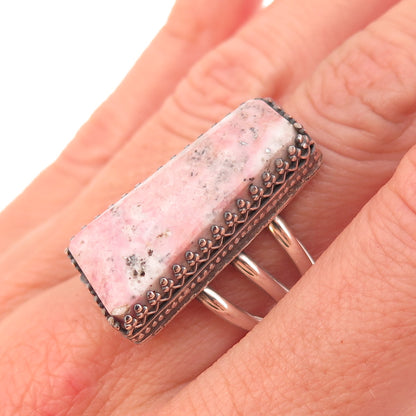 Pauline Nelson Navajo Old Pawn Sterling Silver Vintage Rhodonite Ring Size 7.25