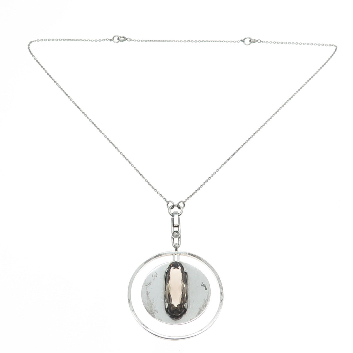 DENING-LEIPZIG 900 Silver Vintage Smoky Quartz Modernist Chain Necklace 16-18"
