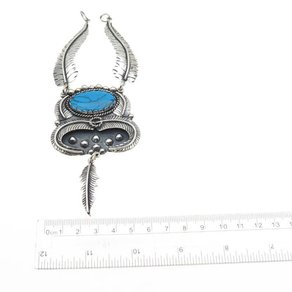 925 Sterling Silver Vintage Mexico Turquoise Feather Centerpiece Necklace Part