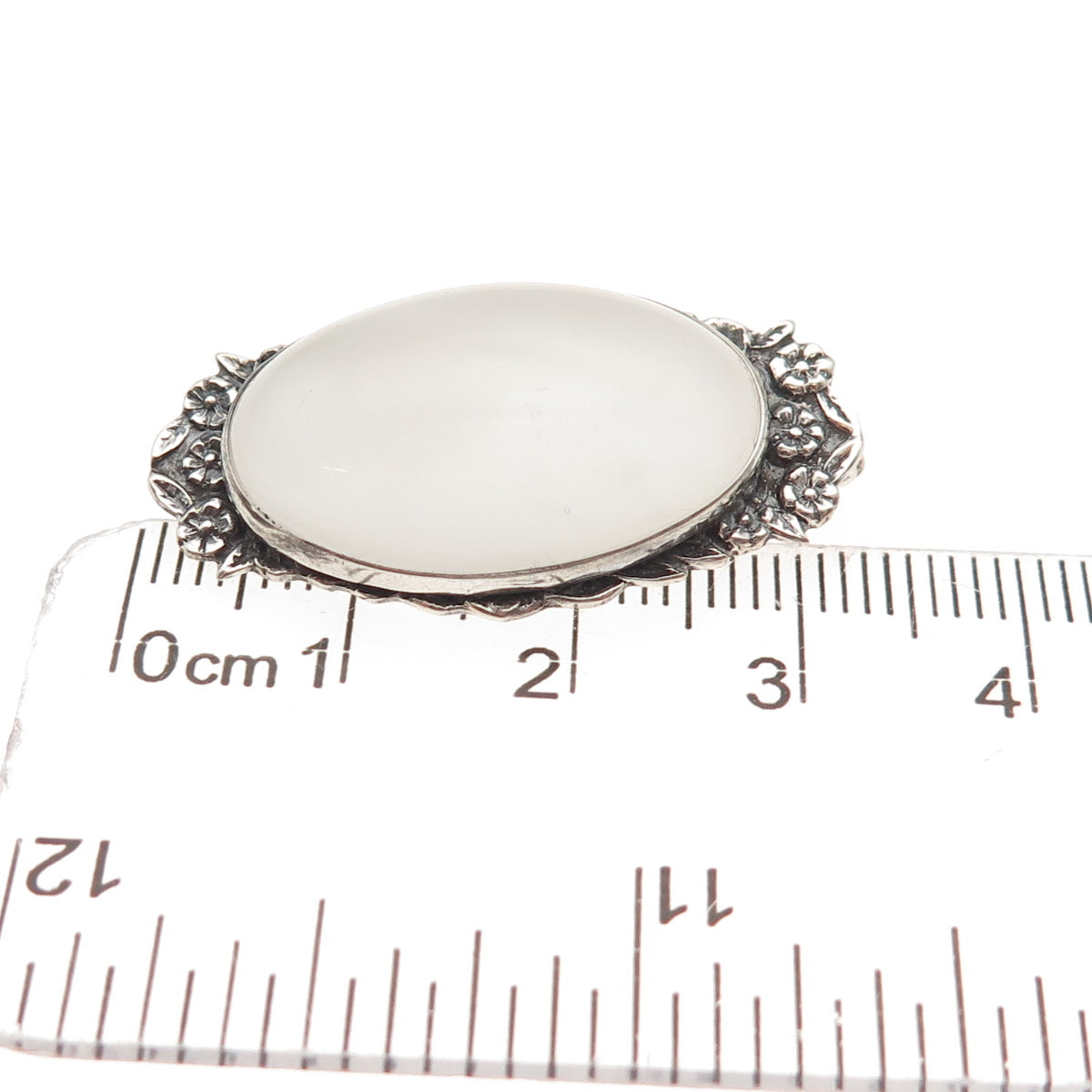 925 Sterling Silver Antique Art Deco Camphor Frosted Glass Floral Pin Brooch