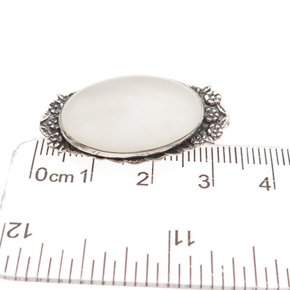 925 Sterling Silver Antique Art Deco Camphor Frosted Glass Floral Pin Brooch