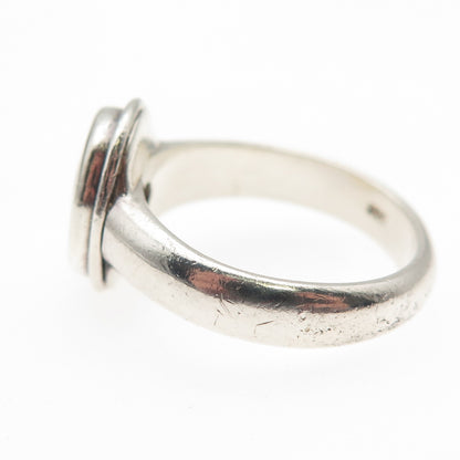 925 Sterling Silver Vintage Real MOP Modernist Oxidized Ring Size 7