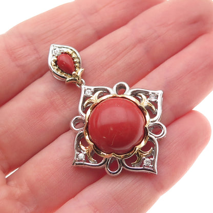Michael Valitutti Gems En Vogue 925 Sterling 2-Tone Coral & White Topaz Pendant