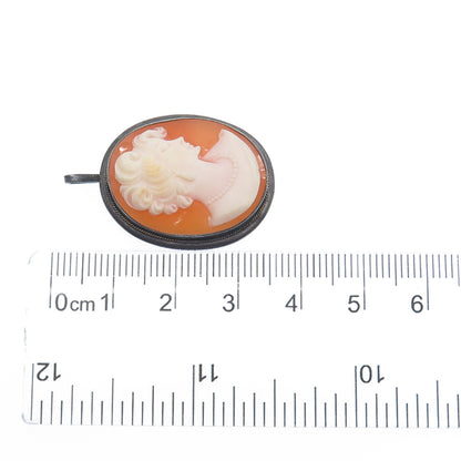 800 Silver 2-Tone Antique Cameo Victorian Lady Oxidized Pendant