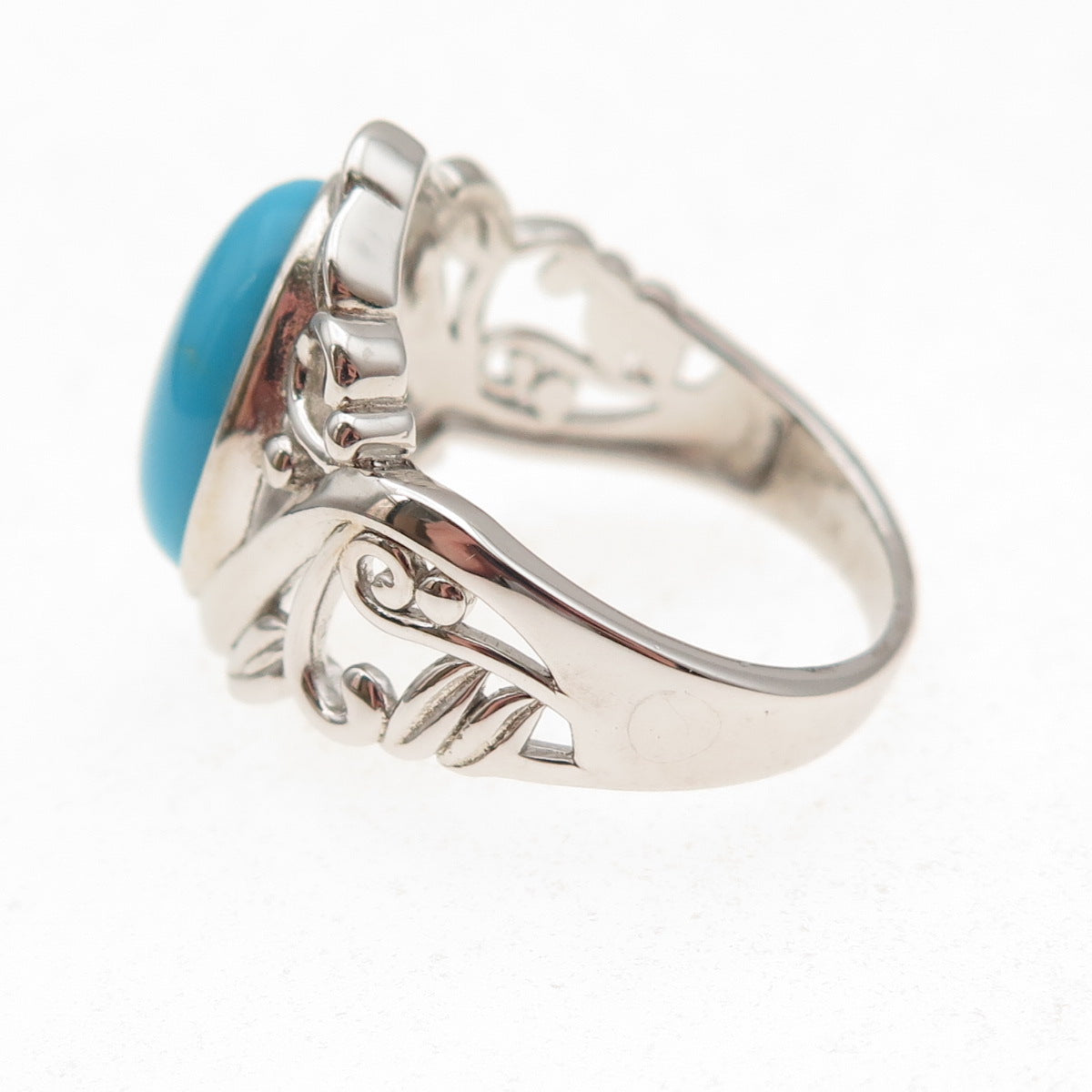 925 Sterling Silver Real Sleeping Beauty Turquoise Floral Ring Size 8
