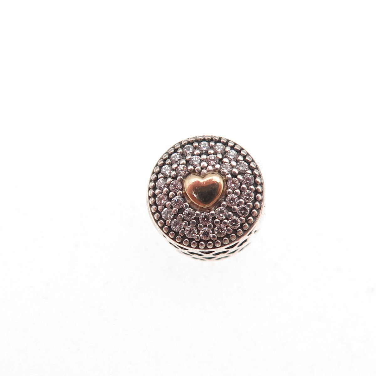 Pandora 925 Sterling Silver & Gold C Z Essence Affection Heart Slide Bead Charm
