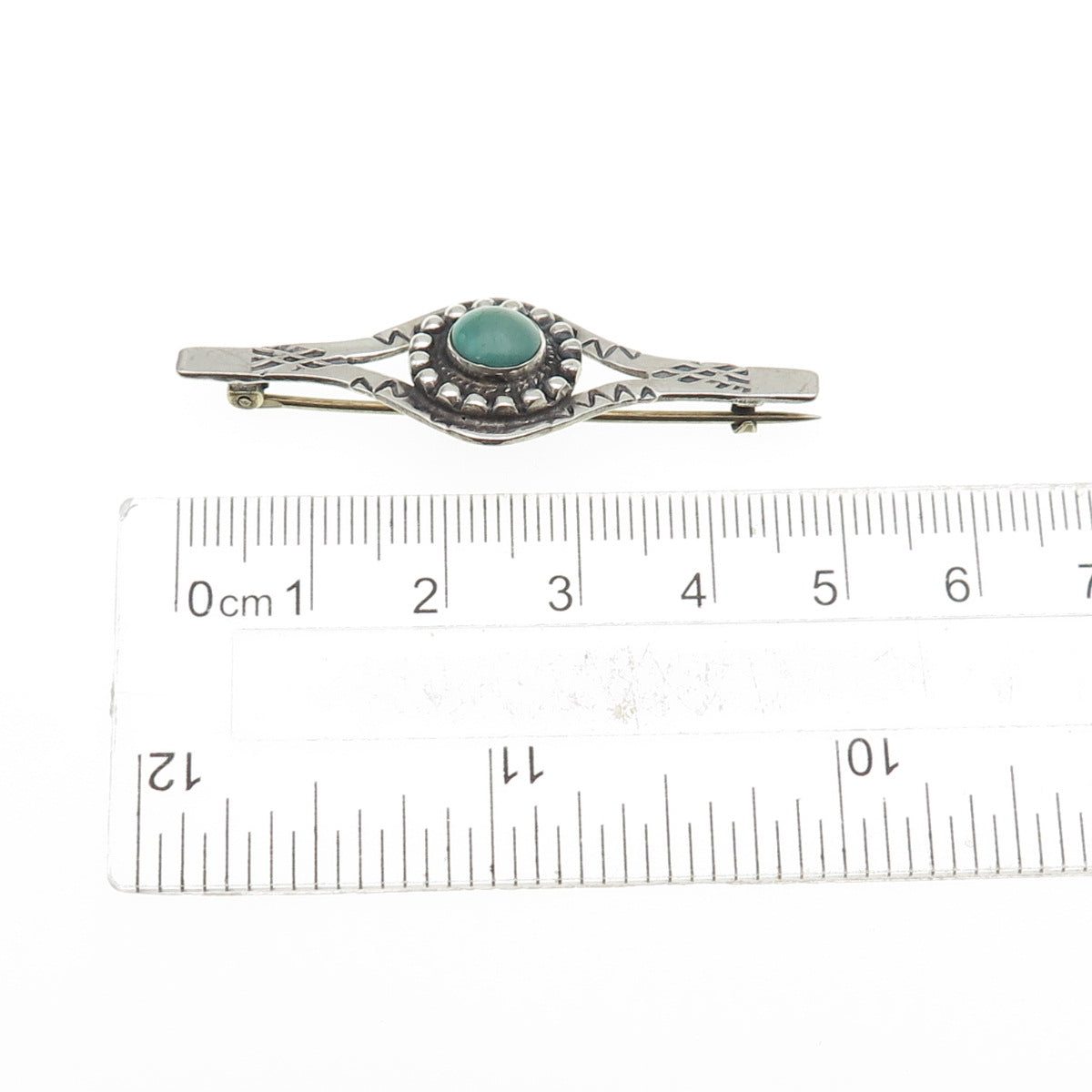 Old Pawn 925 Sterling Silver Vintage Southwestern Turquoise Flower Pin Brooch