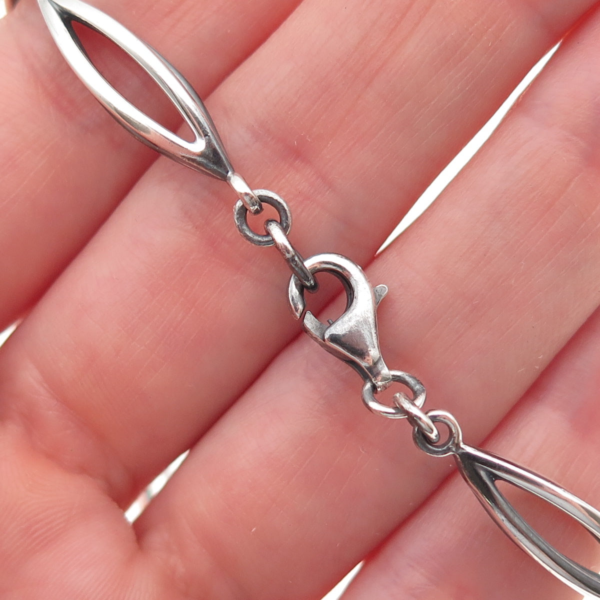 925 Sterling Silver Vintage Modernist Oxidized Chain Necklace 18"