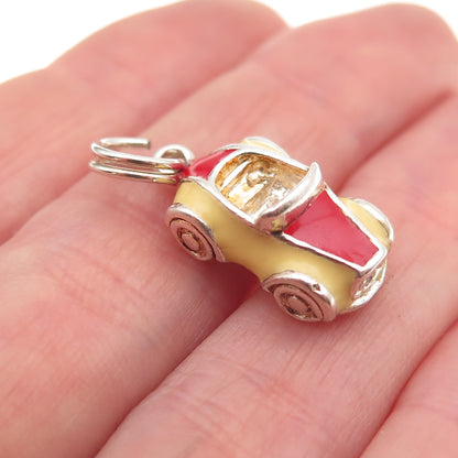 925 Sterling Silver Vintage Enamel Sport Car 3D Charm Pendant