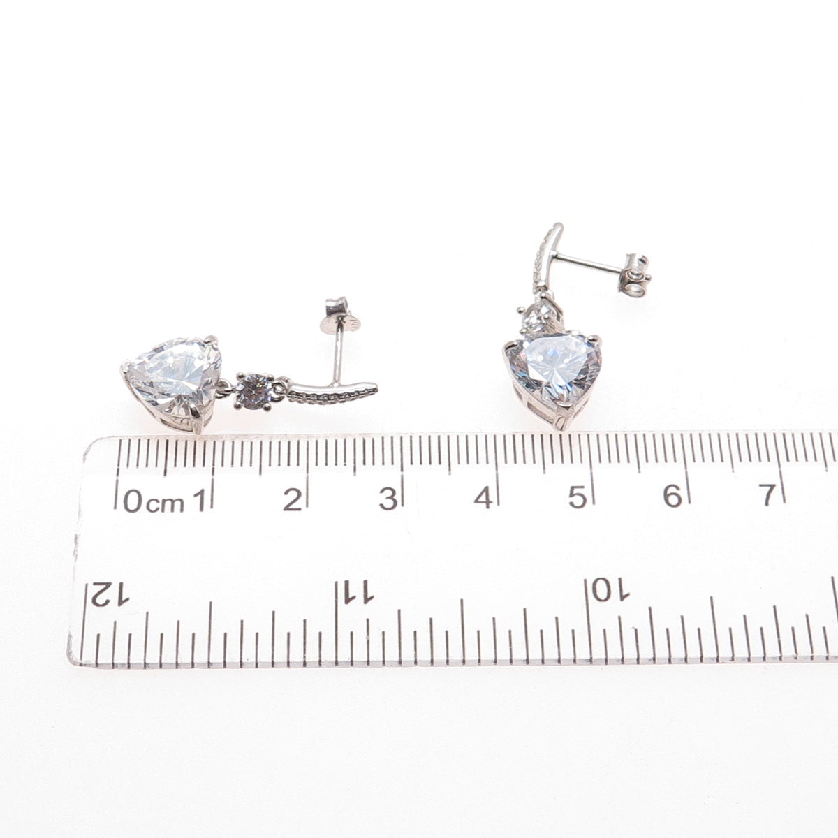 SC SAM C. 925 Sterling Silver Round & Heart-Cut C Z Dangle Earrings