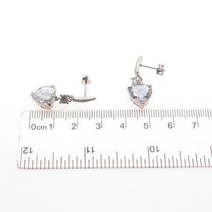 SC SAM C. 925 Sterling Silver Round & Heart-Cut C Z Dangle Earrings