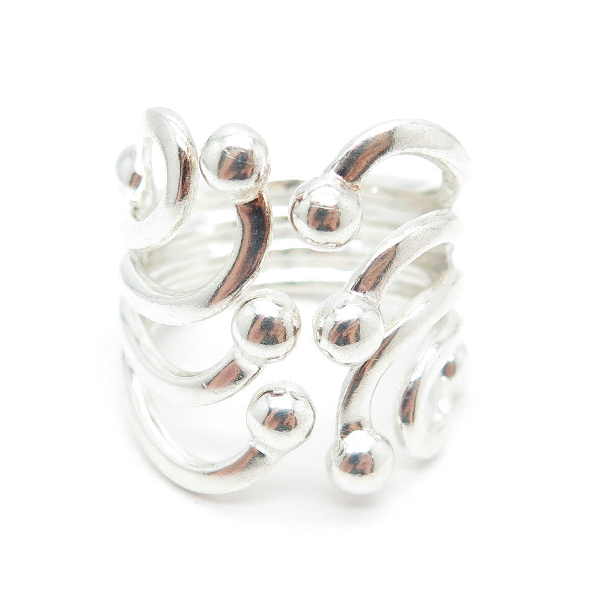 ATI 925 Sterling Silver Beaded Modernist Wide Ring Size 6.75