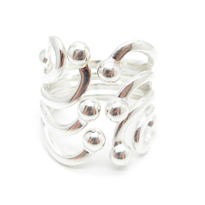 ATI 925 Sterling Silver Beaded Modernist Wide Ring Size 6.75