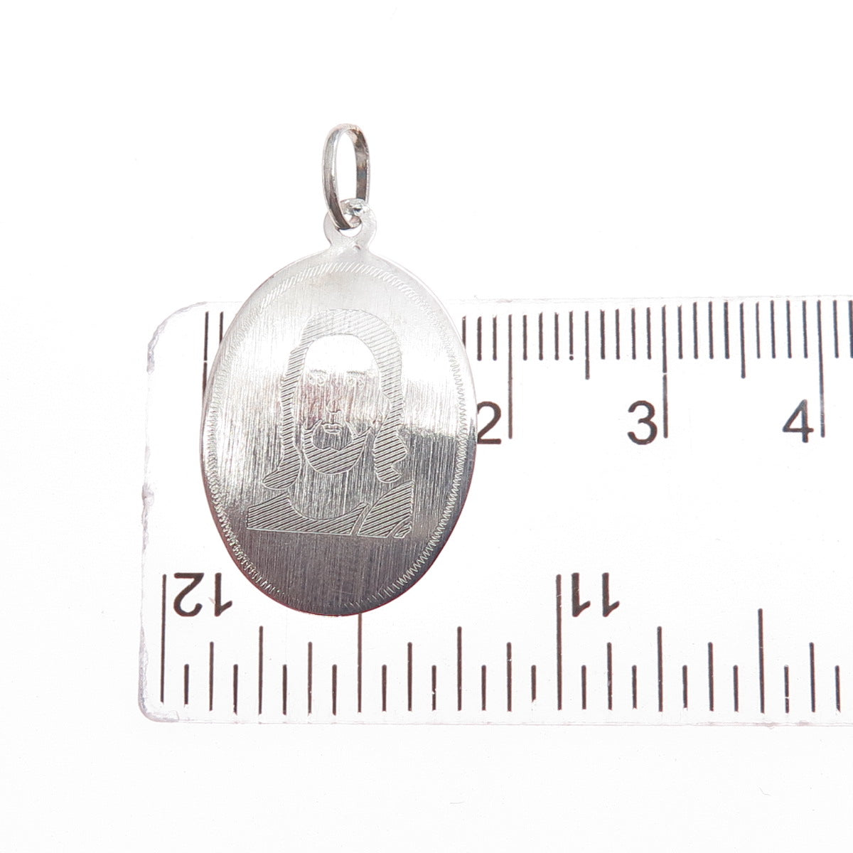 925 Sterling Silver Vintage Engraved Jesus Oval Tag Charm Pendant