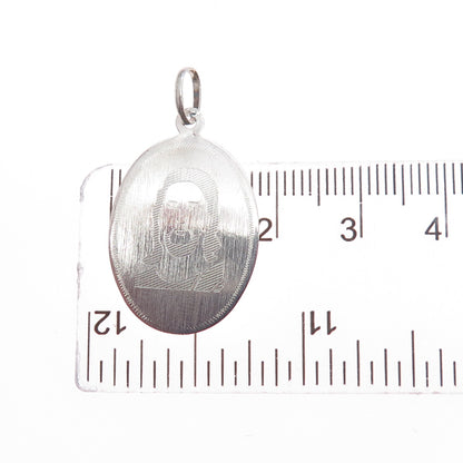 925 Sterling Silver Vintage Engraved Jesus Oval Tag Charm Pendant
