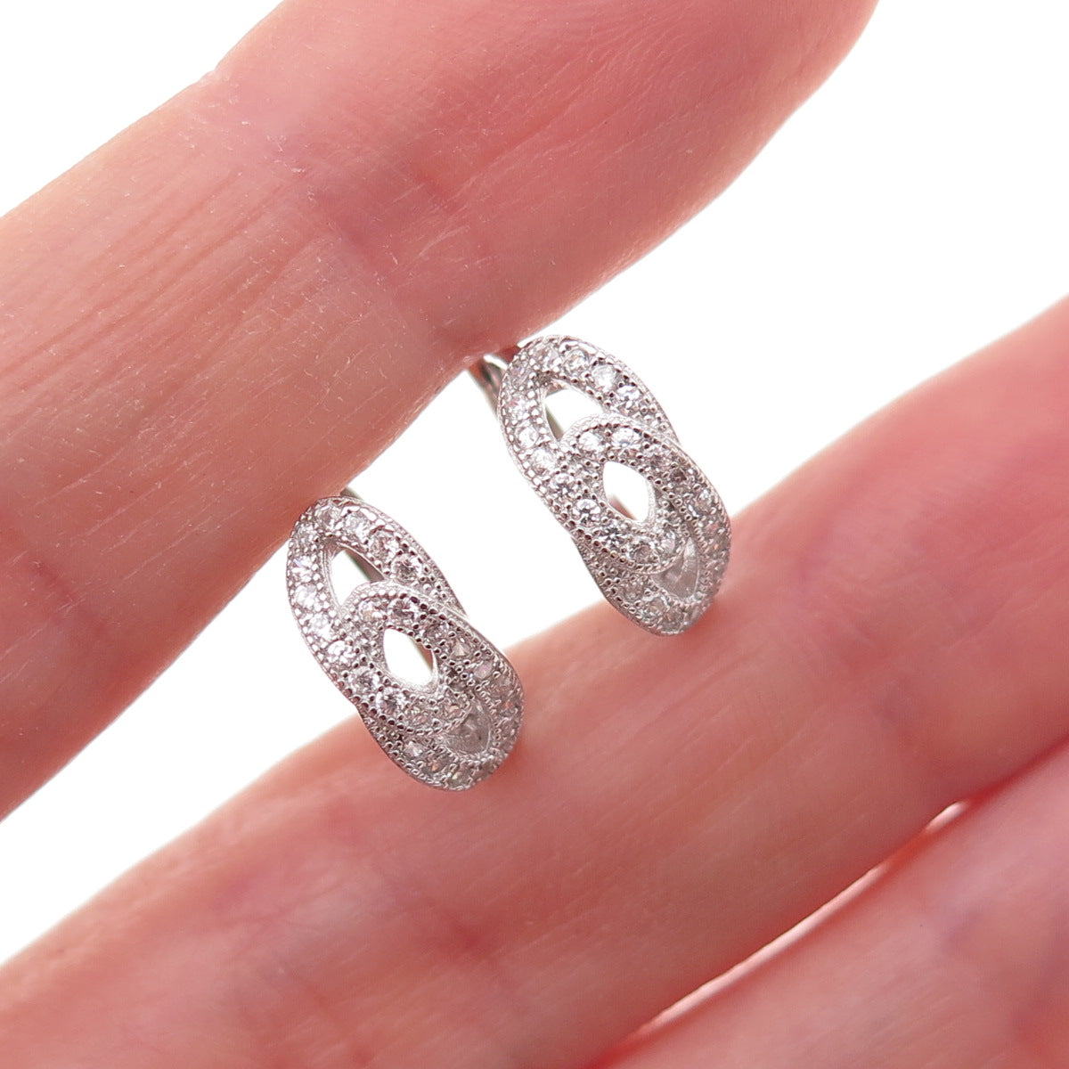 925 Sterling Silver Round-Cut C Z Interlocked Hoop Earrings