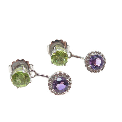 925 Sterling Silver Real Topaz Peridot Amethyst Interchangeable Jacket Earrings