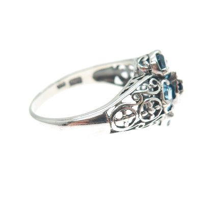 CNA PRANDA 925 Sterling Silver Vintage Real Sapphire & Topaz Flower Ring Size 10