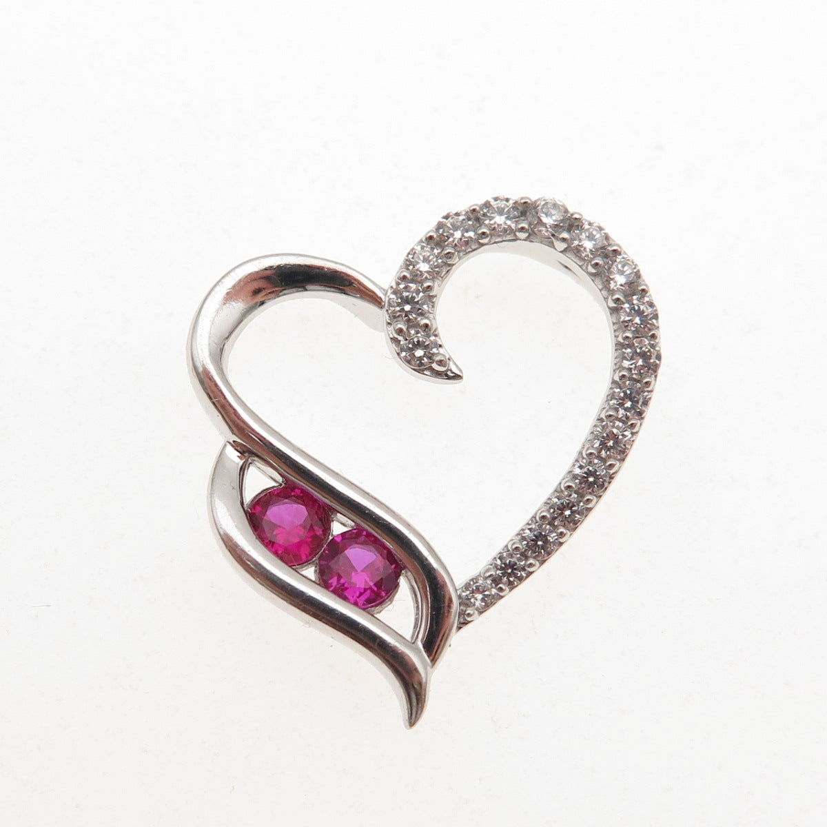 925 Sterling Silver Round-Cut Lab-Created Ruby & C Z Heart Mini Slide Pendant