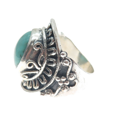 925 Sterling Silver Vintage Lone Mountain Turquoise Sun Oxidized Ring Size 10.5