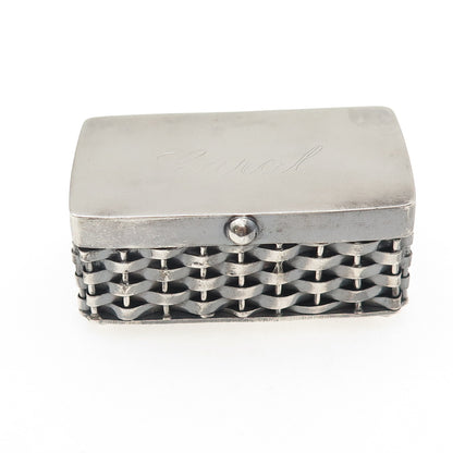 925 Sterling Silver Vintage Mexico Engraved Mesh Oxidized Pill / Snuff Box