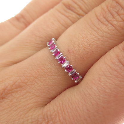 925 Sterling Silver Lab-Created Ruby Half Eternity Band Ring Size 7.25