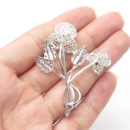 925 Sterling Silver Vintage Germany Floral Leaf Pin Brooch