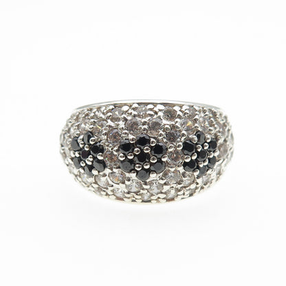 925 Sterling Silver Vintage Round-Cut Black & White C Z Ring Size 7.25