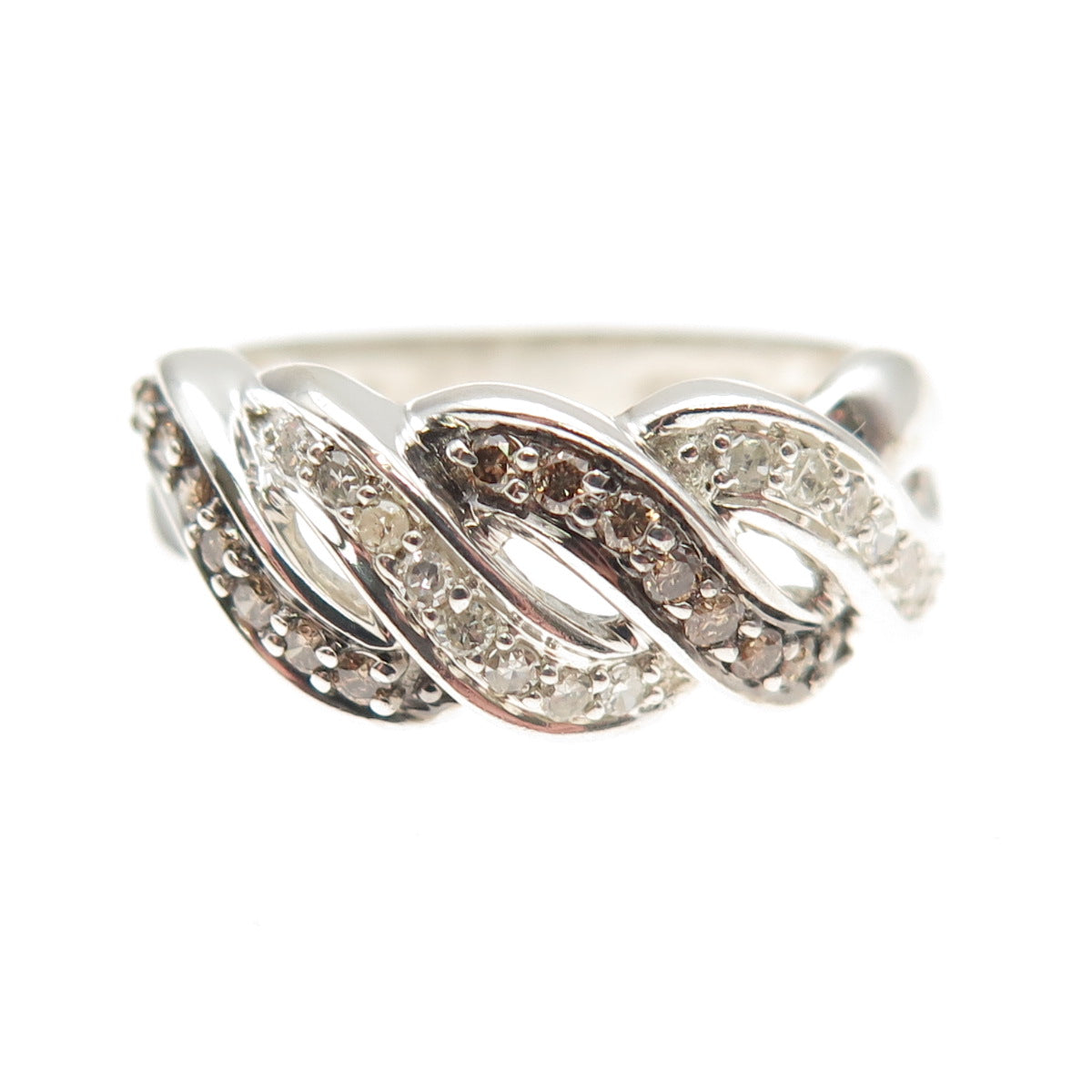 Michelle Albala 925 Sterling Silver Real Cognac & White Diamond Ring Size 6.25