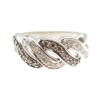 Michelle Albala 925 Sterling Silver Real Cognac & White Diamond Ring Size 6.25