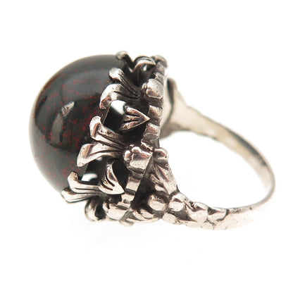 925 Sterling Silver Antique Victorian Real Bloodstone Oxidized Ring Size 5.25