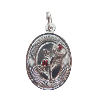 TOWN & COUNTRY Sterling Silver Vintage Rhinestone Portland Rose Charm Pendant