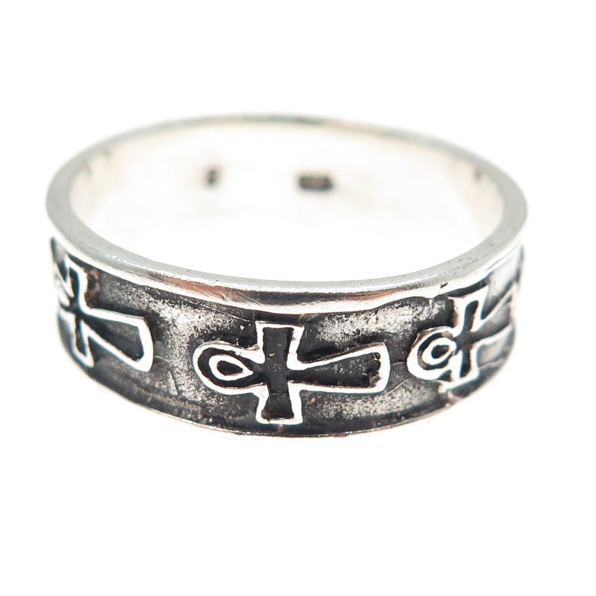 925 Sterling Silver Vintage Egyptian Ankh Oxidized Band Ring Size 12.25