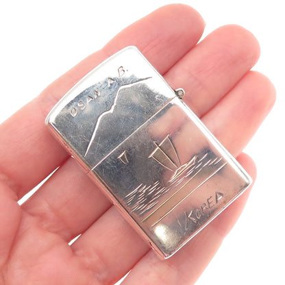 925 Sterling Silver 2-Tone Antique Japan Osan Air Base Zippo Lighter Case