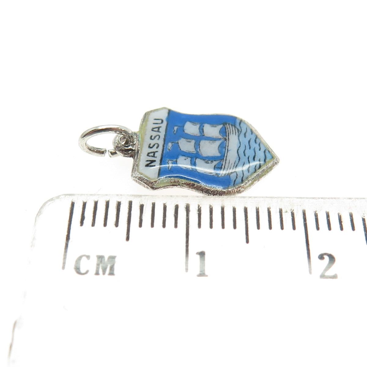 925 Sterling Silver Vintage Enamel Nassau Bahamas Coat of Arms Mini Pendant