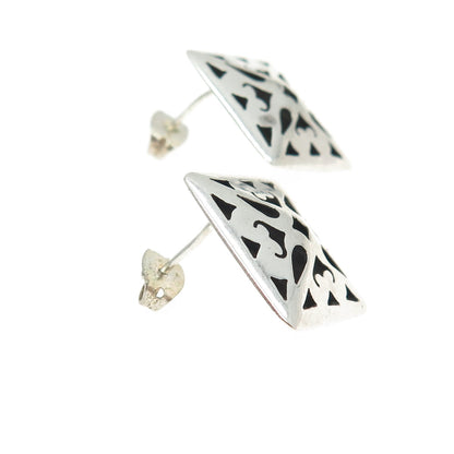 925 Sterling Silver Vintage Mexico Floral Pyramid Earrings