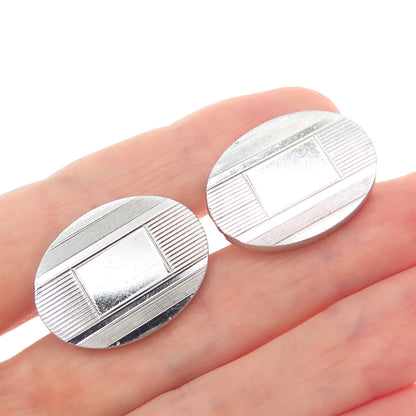 LAMODE 925 Sterling Silver Vintage Engravable Classic Oval Cufflinks