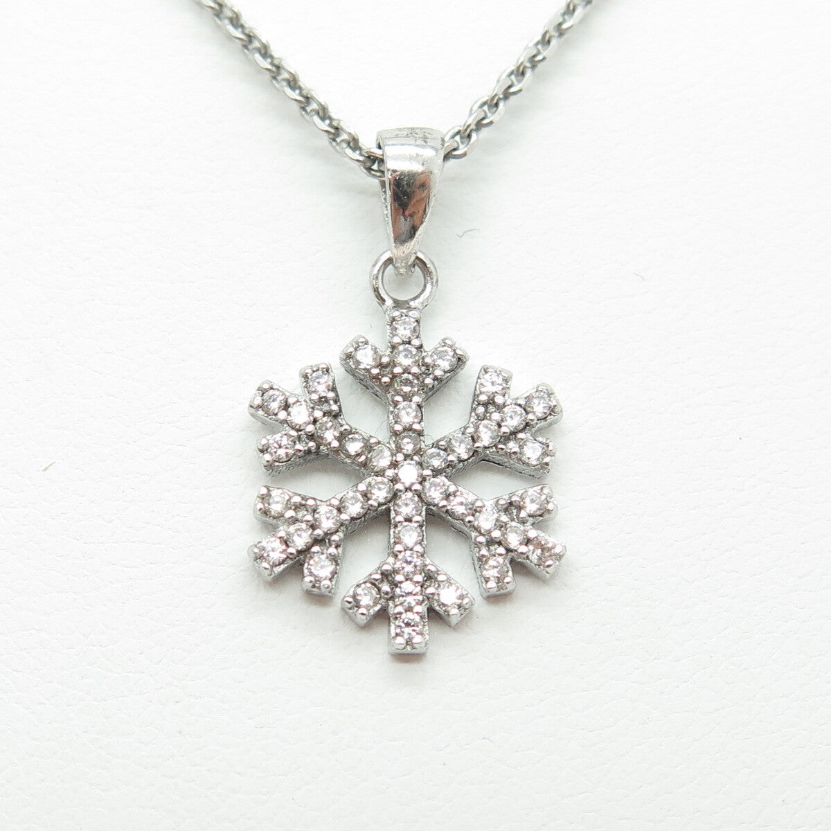 925 Sterling Silver Round-Cut C Z Snowflake Cable Chain Necklace 16"