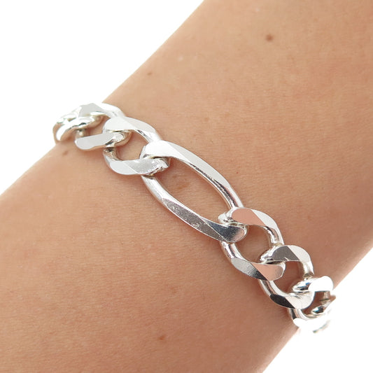 925 Sterling Silver Vintage Italy Figaro Link Bracelet 7.75"