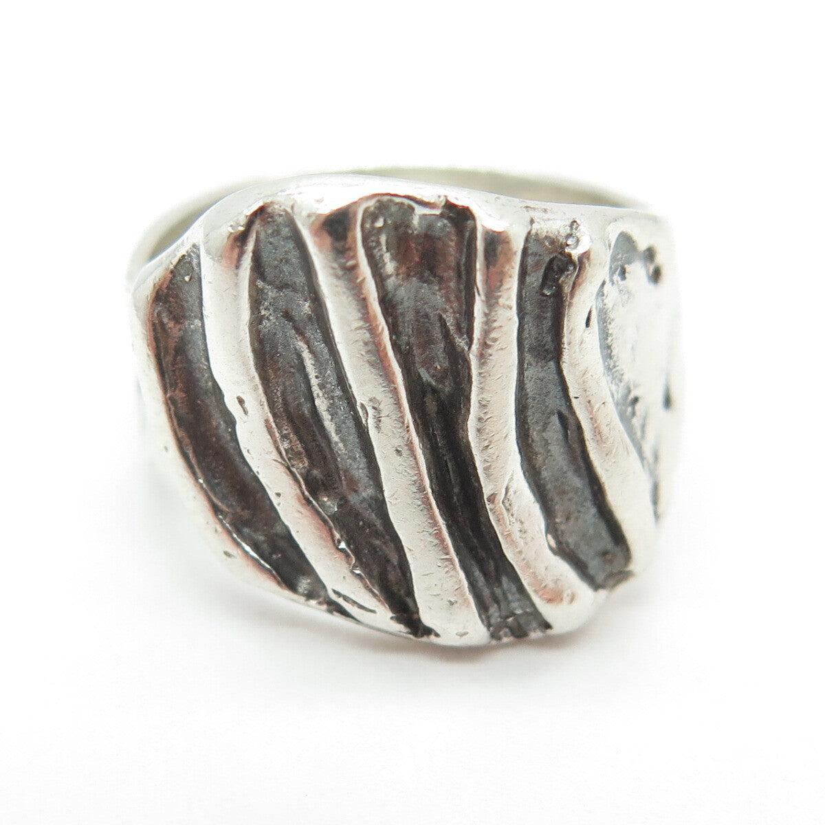 925 Sterling Silver Vintage Ribbed Modernist Ring Size 7.5