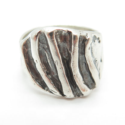 925 Sterling Silver Vintage Ribbed Modernist Ring Size 7.5