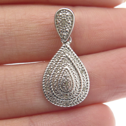 925 Sterling Silver Real Round-Cut Diamond Teardrop Pendant
