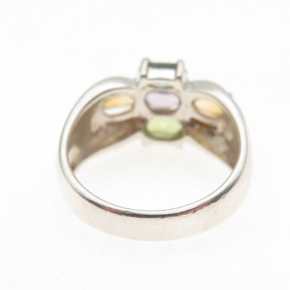 925 Sterling Silver Vintage Real Blue Topaz Amethyst Peridot Citrine Ring Size 8