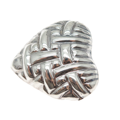 925 Sterling Silver Vintage Mexico Modernist Woven Heart Pin Brooch