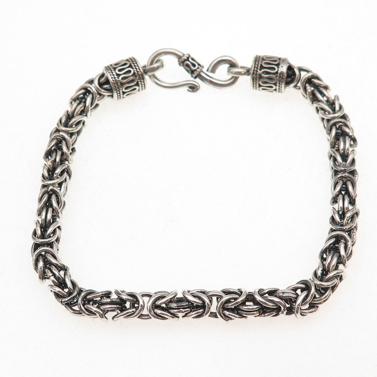 925 Sterling Silver Vintage Byzantine Link Oxidized Bracelet 8"