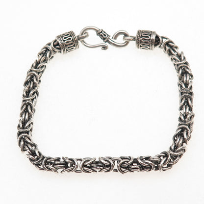 925 Sterling Silver Vintage Byzantine Link Oxidized Bracelet 8"