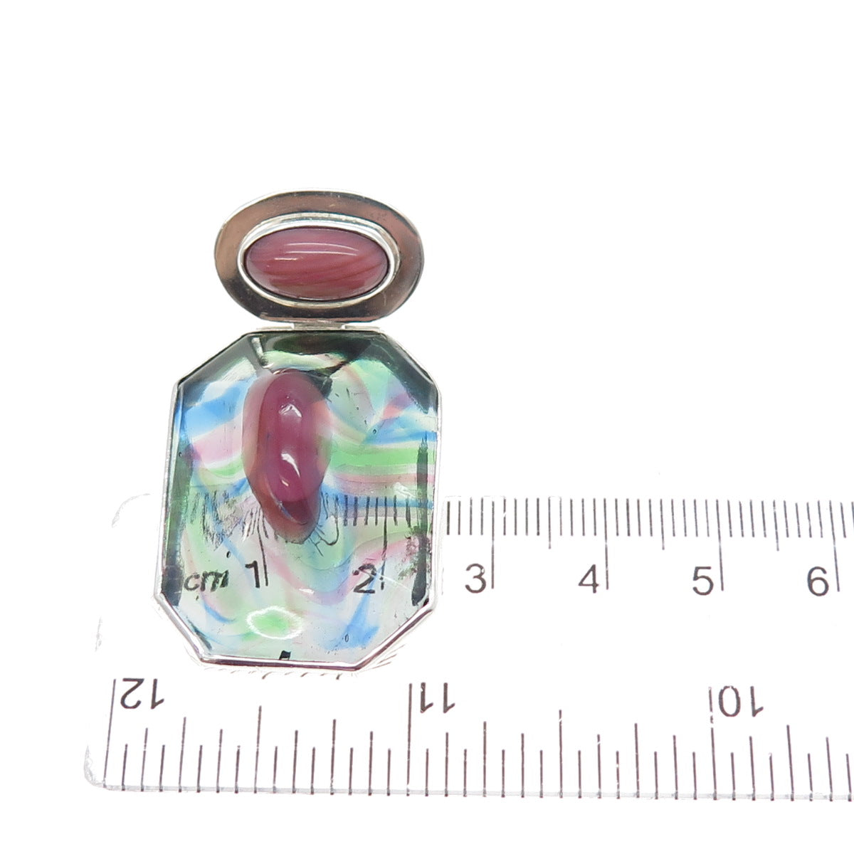 925 Sterling Silver Vintage Murano Glass Modernist Slide Charm Pendant