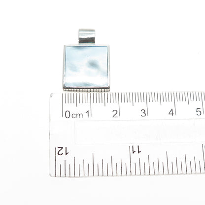925 Sterling Silver Vintage Real MOP Square Slide Charm Pendant